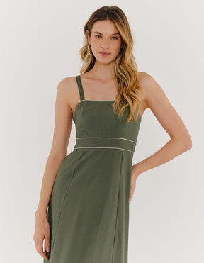 Vestido Vivo Contrastante - Verde Militar