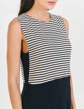 Vestido Stripe Decote Longo - Preto