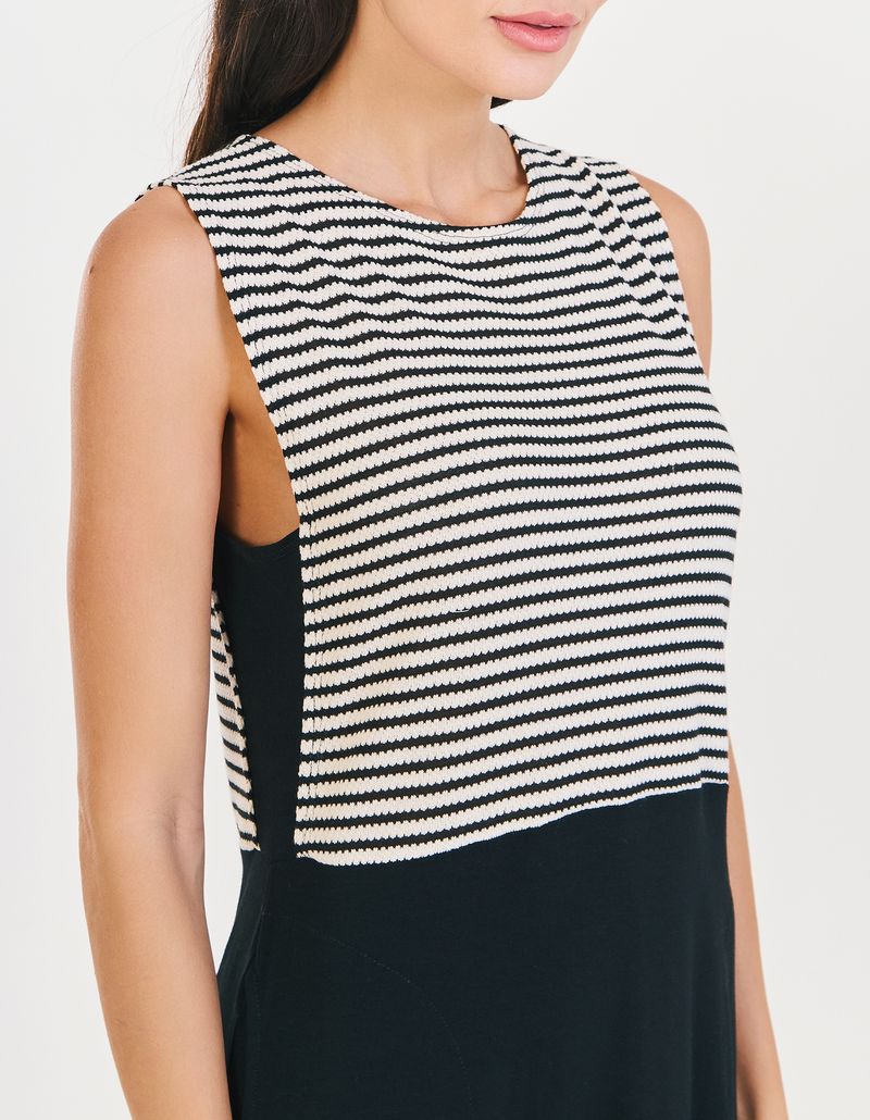 Vestido Stripe Decote Longo - Preto