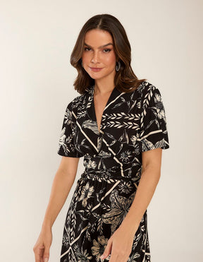 Vestido Longo Estampado Flower - Preto
