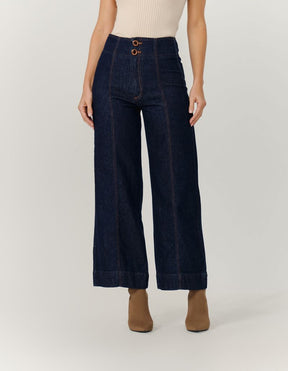 Calca Wide Leg Jeans Basica Cintura Medi - Jeans