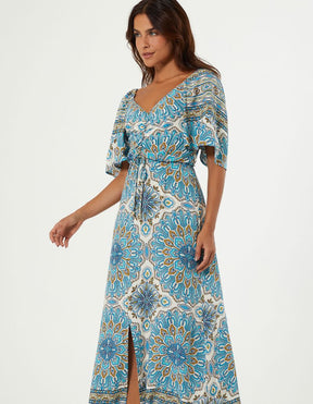 Vestido New Longo Estampado Surya Blue - Azul Ceu