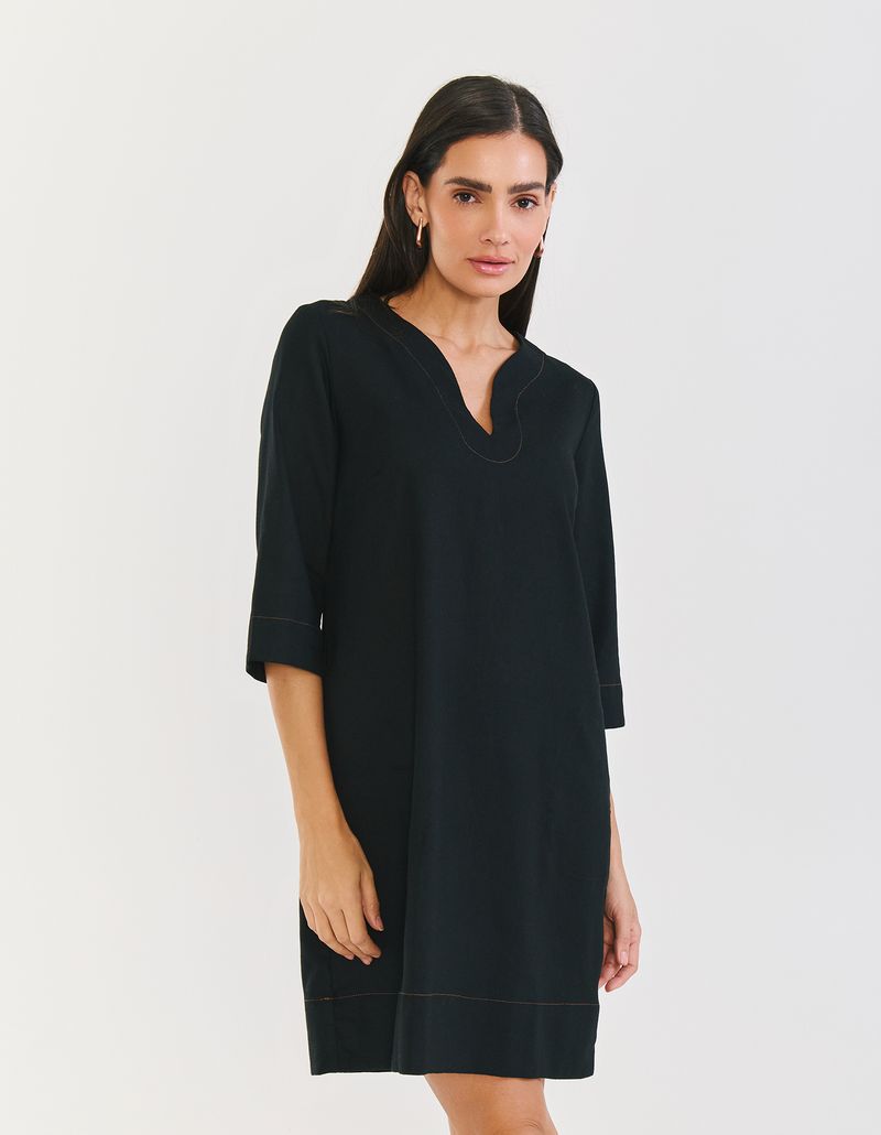 Vestido Curto Decote Moldura v - Preto