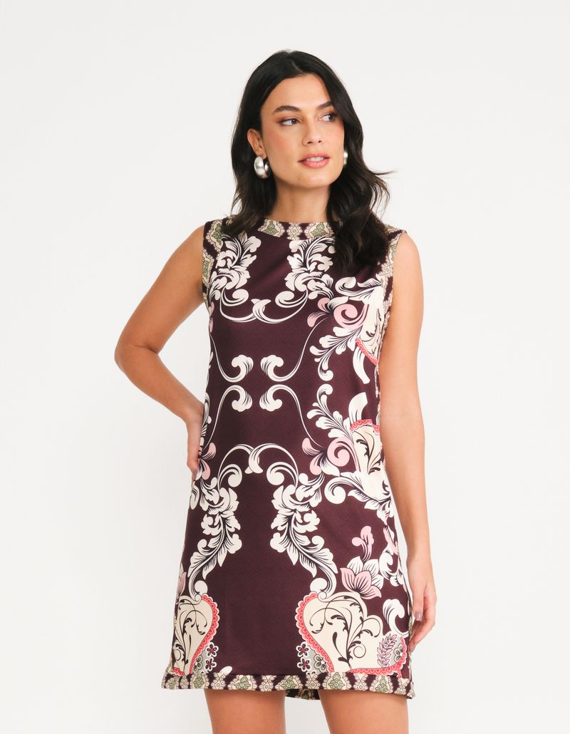 Vestido Curto Estampado Bianca - Marrom