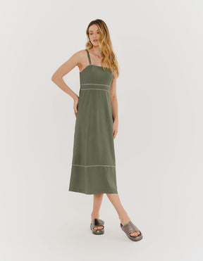 Vestido Vivo Contrastante - Verde Militar