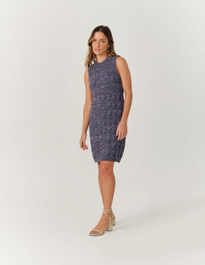 Vestido Tricot Mix Cores - Azul Denim