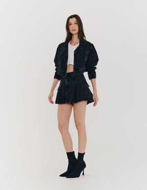 Short Saia Pregas - Black Jeans