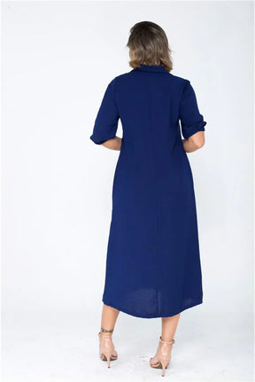 Vestido Chemise  Midi Botões Azul-Marinho