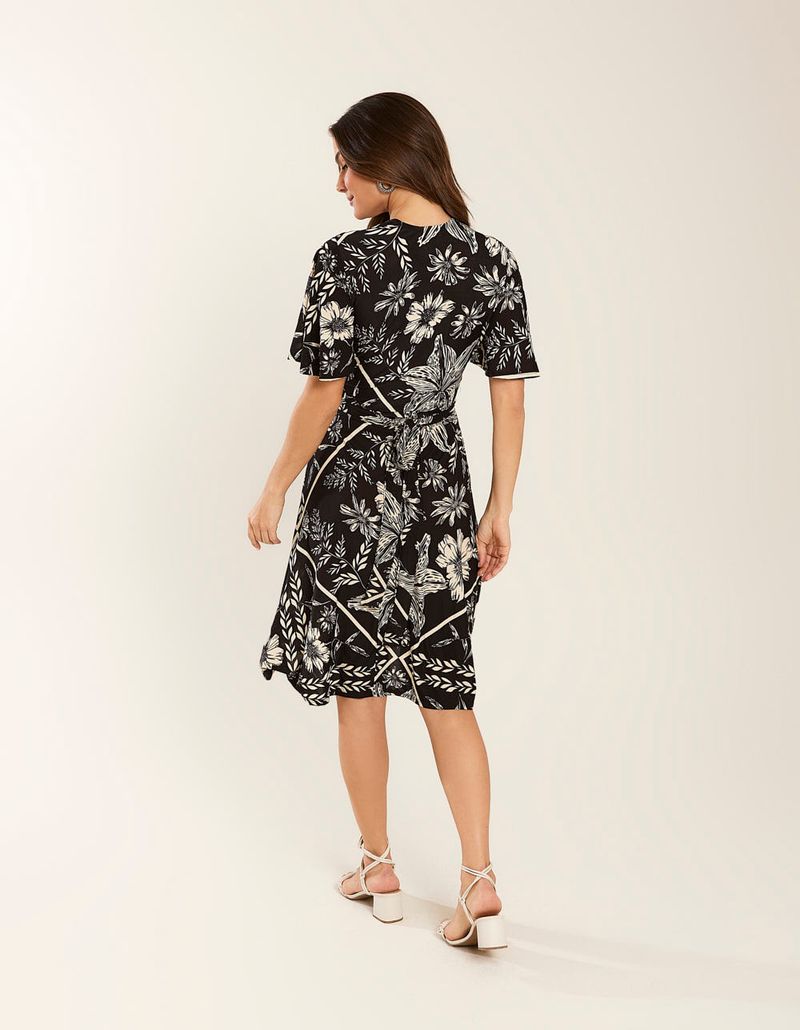 Vestido Longo Estampado Flower - Preto