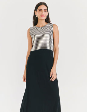 Vestido Stripe Decote Longo - Preto