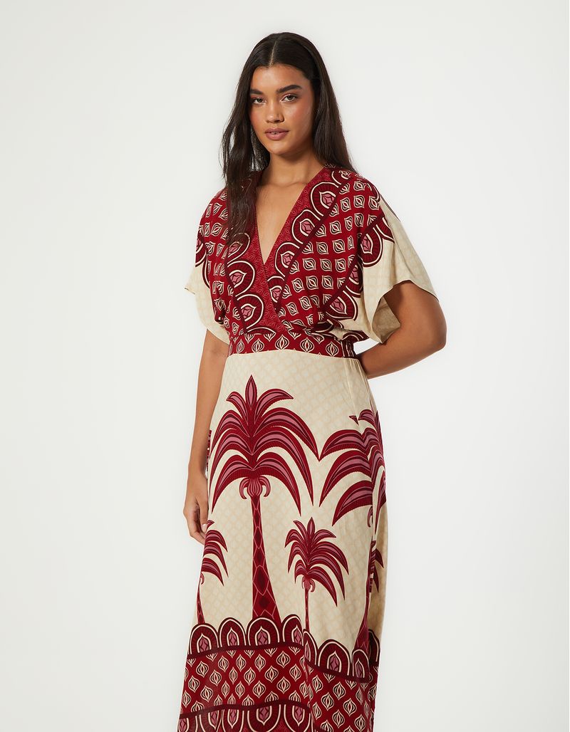 Vestido New Longo Estampada Coqueiral - Areia