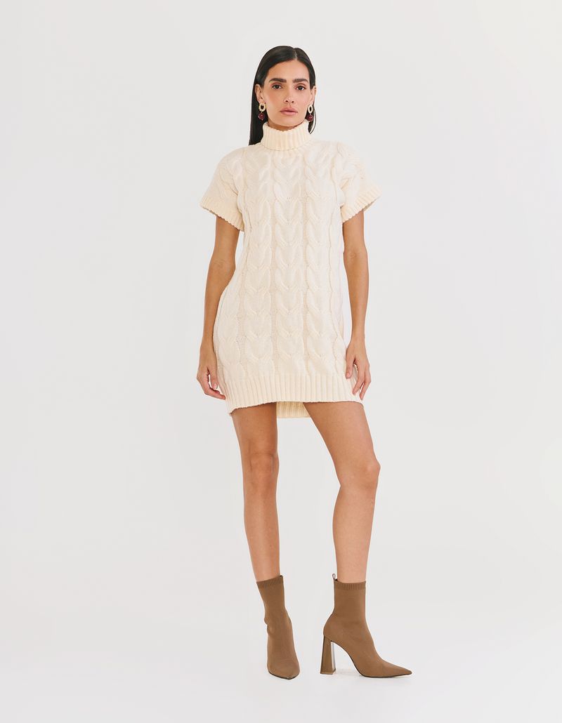 Vestido Detalhes Tranca - Bege