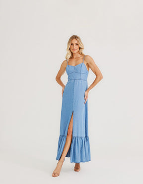 Vestido Longo Liocel Jeans - Denim Medio