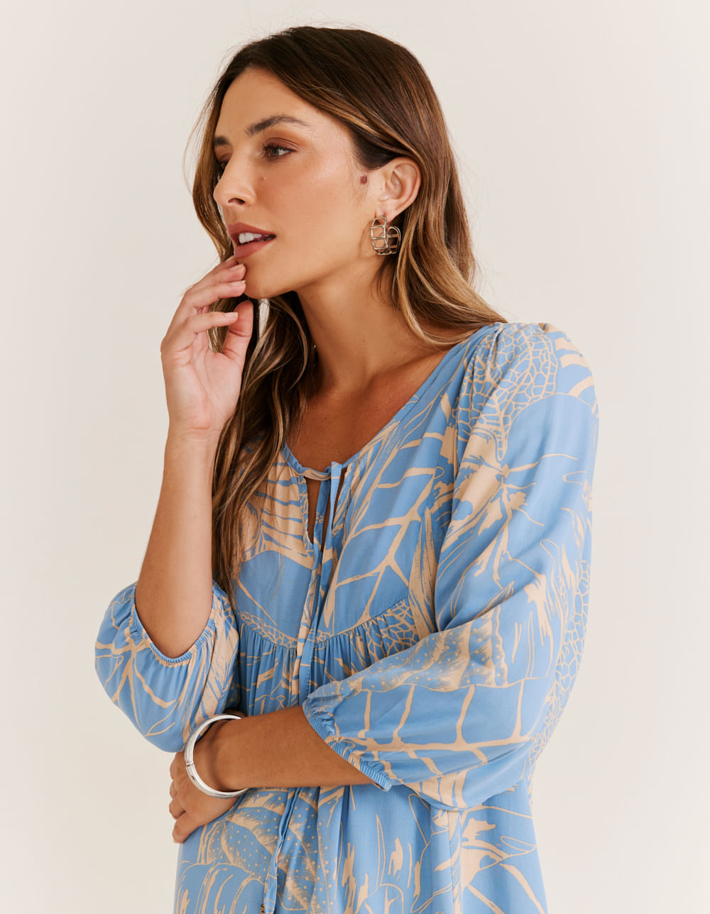 Vestido Curto Estampado Tropical Ice - Azul