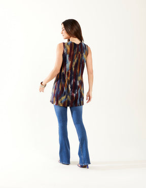 Túnica Alongada Estampada New Ikat - Azul Marinho