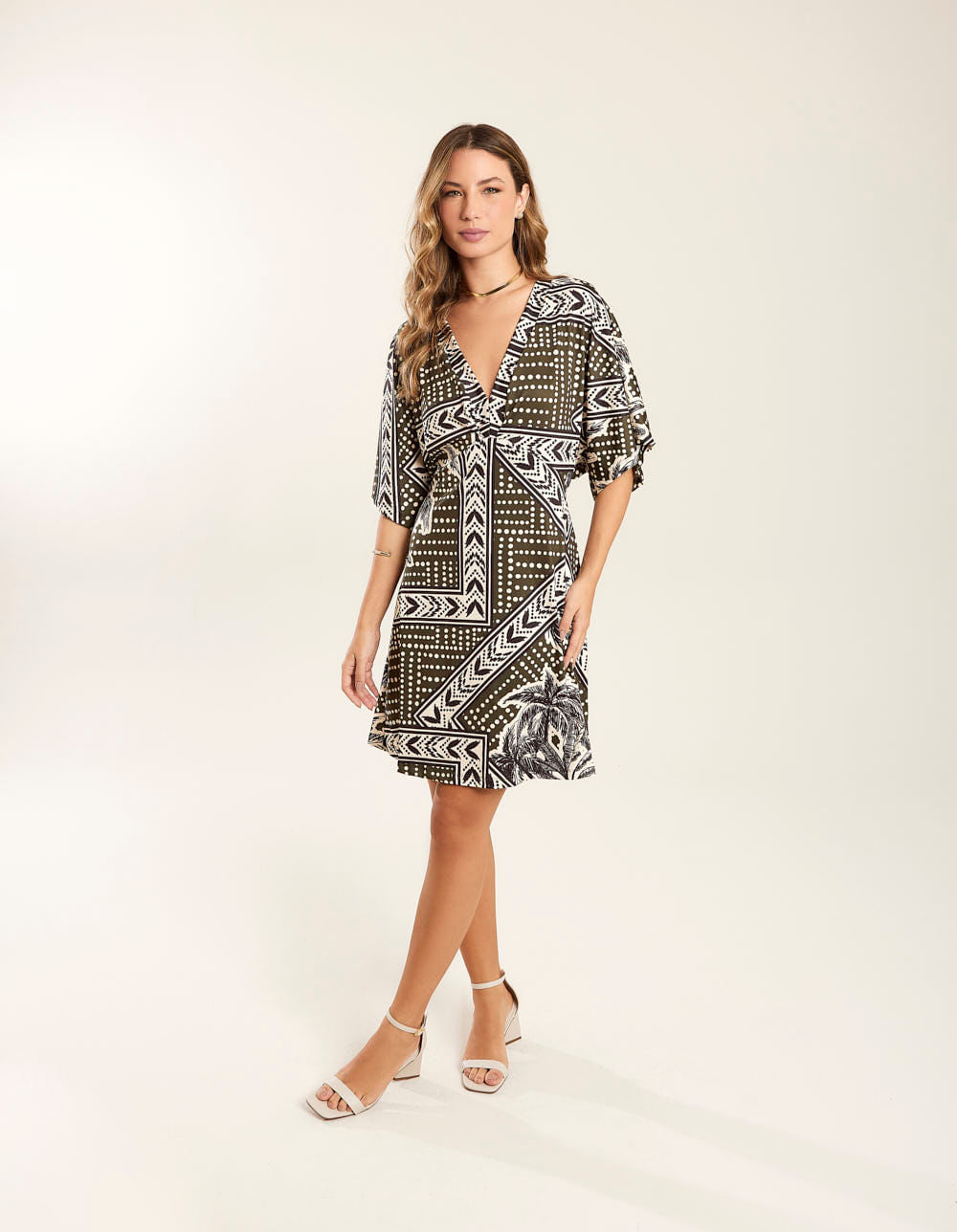 Vestido Curto Estampado Duda - Verde Oliva