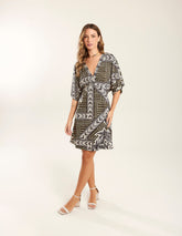 Vestido Curto Estampado Duda - Verde Oliva