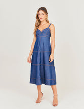 Vestido Liocel Pesponto Recortes - Denim Escuro