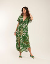 Vestido Midi Fenda Estampado Adriele - Verde