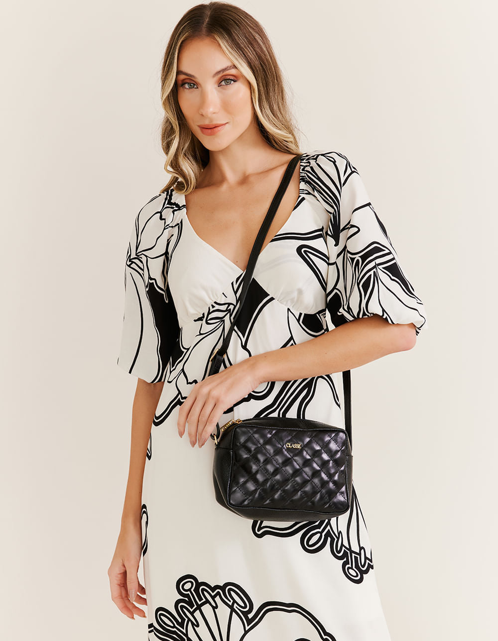 Bolsa Couro Câmera Bag Matelassê - Preto