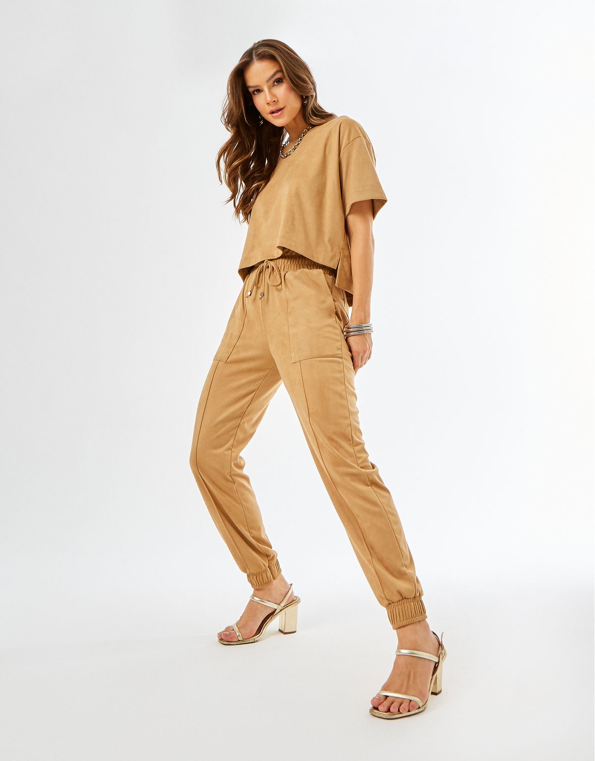 Calça Suede Jogger - Camel
