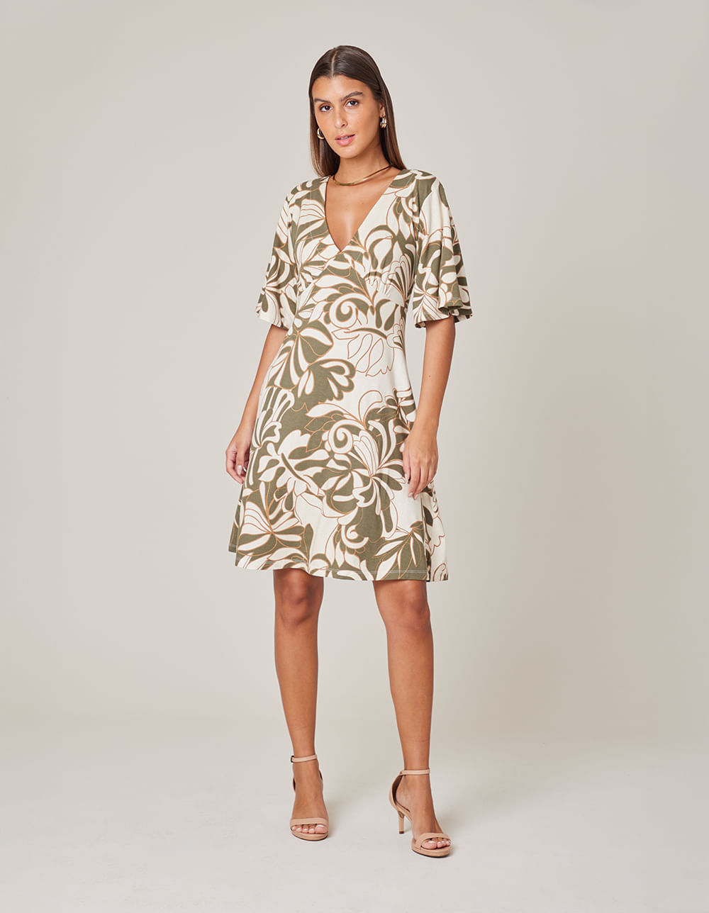 Vestido Curto Estampado Grace - Verde Oliva