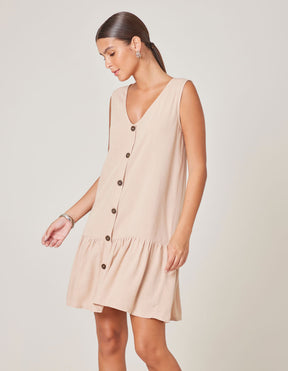 Vestido Sem Manga Detalhe Botões - Areia