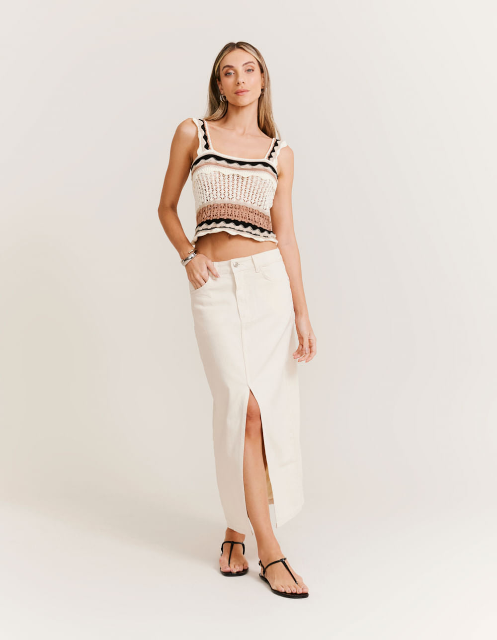 Saia Sarja Reta Fenda Frontal - Off White