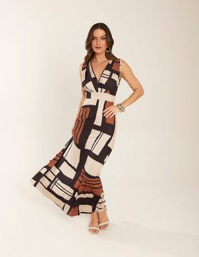 Vestido Longo Estampado Olga - Preto