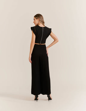 Calça Ampla Bolsos Laterais - Preto