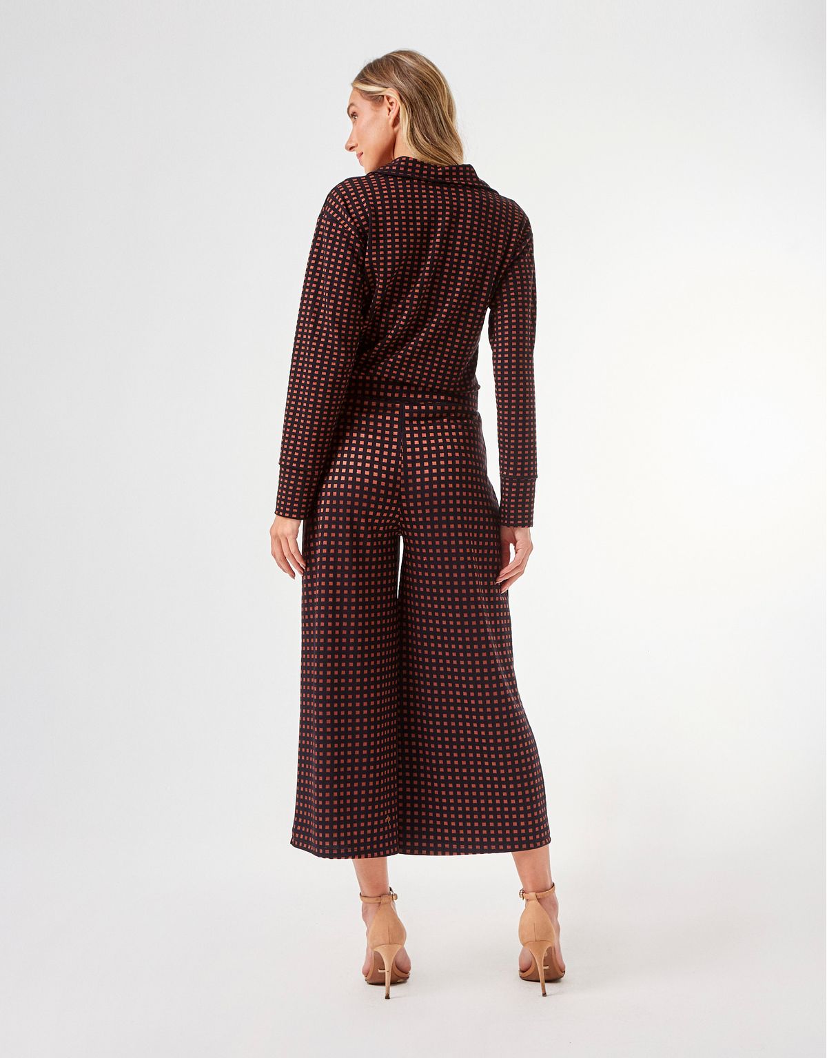 Calça Pantalona Estampado Geométrico - Preto