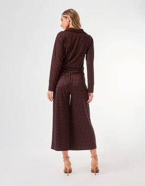 Calça Pantalona Estampado Geométrico - Preto