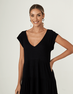 Vestido Canelado Marias Curto - Preto