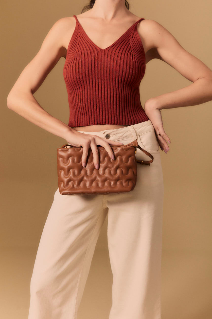 Bolsa Couro Detalhe Fecho - Caramelo
