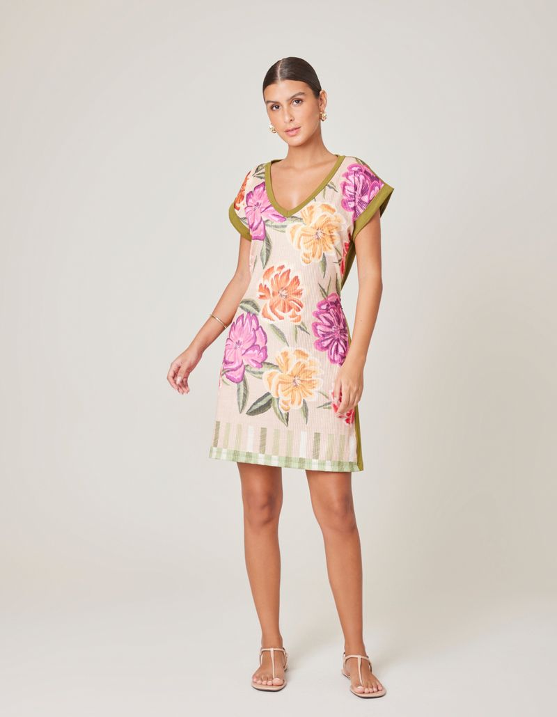 Vestido Caixinha Estampado Linda - Areia