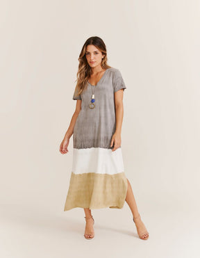 Vestido Malha Tie Dye Fenda - Cinza