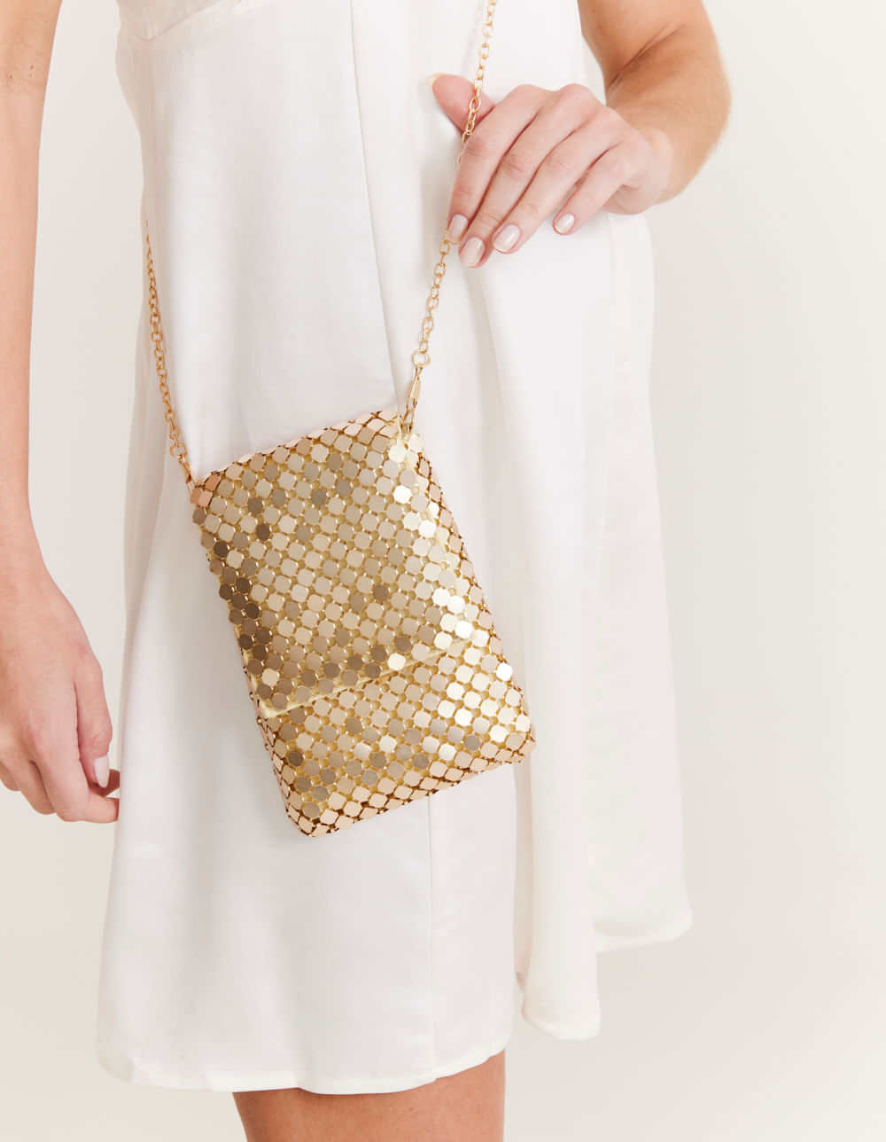 Bolsa Malha Metal - Dourado