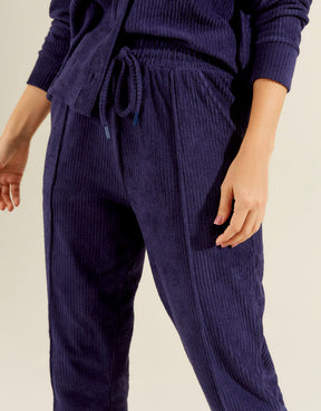 Calça Canelada Atoalhada Reta - Azul Marinho