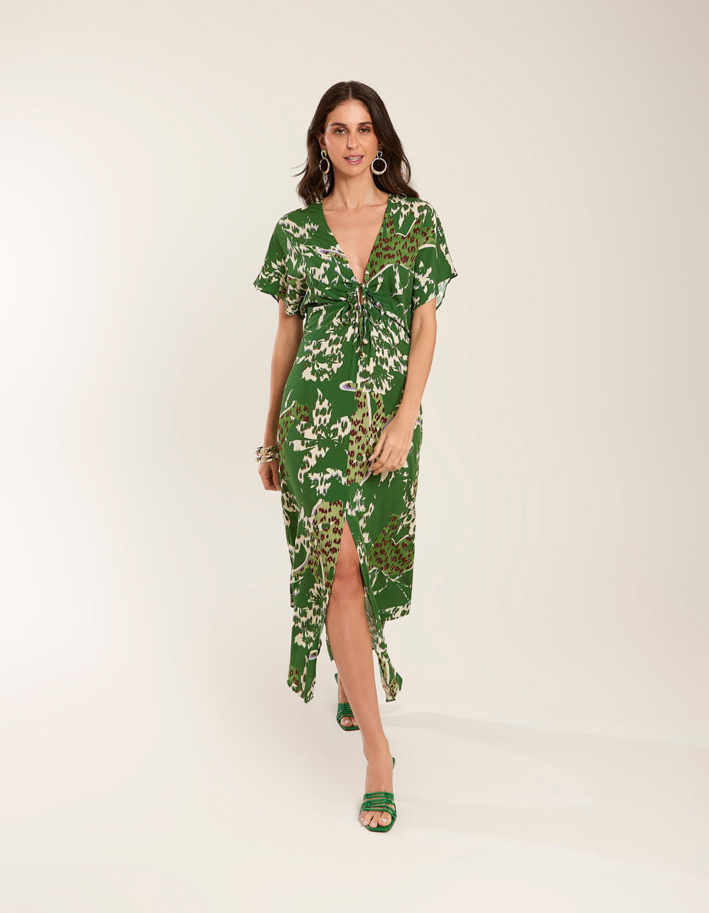 Vestido Midi Fenda Estampado Adriele - Verde