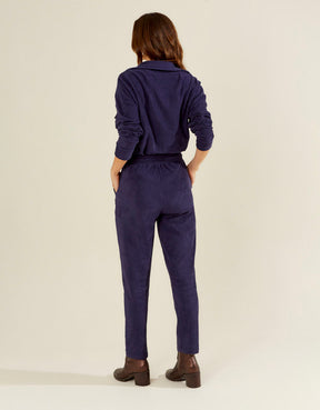 Calça Canelada Atoalhada Reta - Azul Marinho