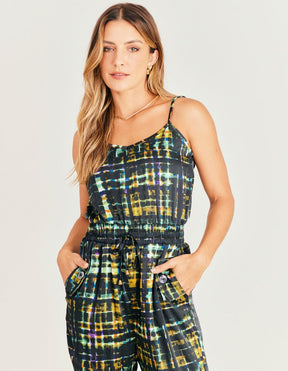 Macacão Jogger Acetinado Estampado Gaudi - Preto